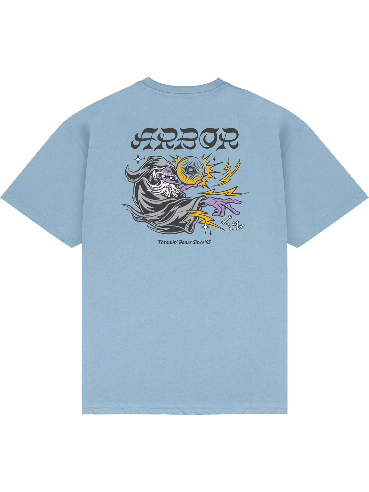 Arbor Throwing Bones T-Shirt Tee Sky Blue Graphic